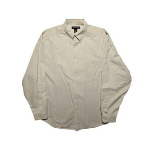 Structure Mens XL Khaki Button Down Shirt Cotton Long Sleeve Casual Office Beige